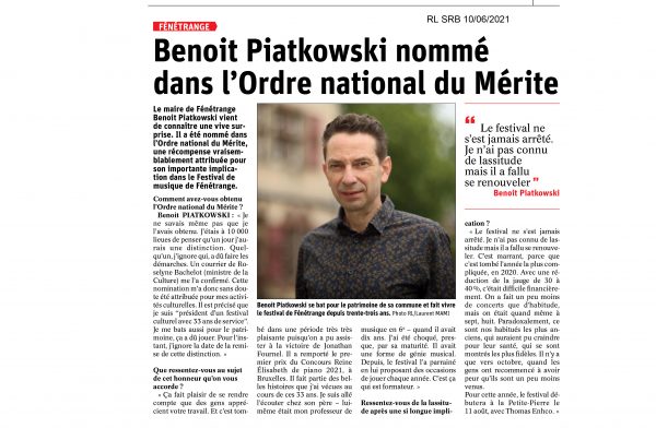 Benoît Piatkowski nommé dans l’Ordre national du Mérite